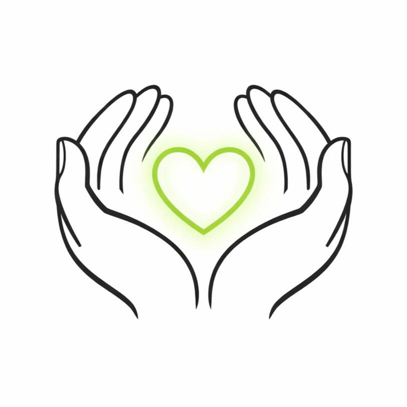 Cupped hands holding a glowing heart, symbolizing safety and peace
